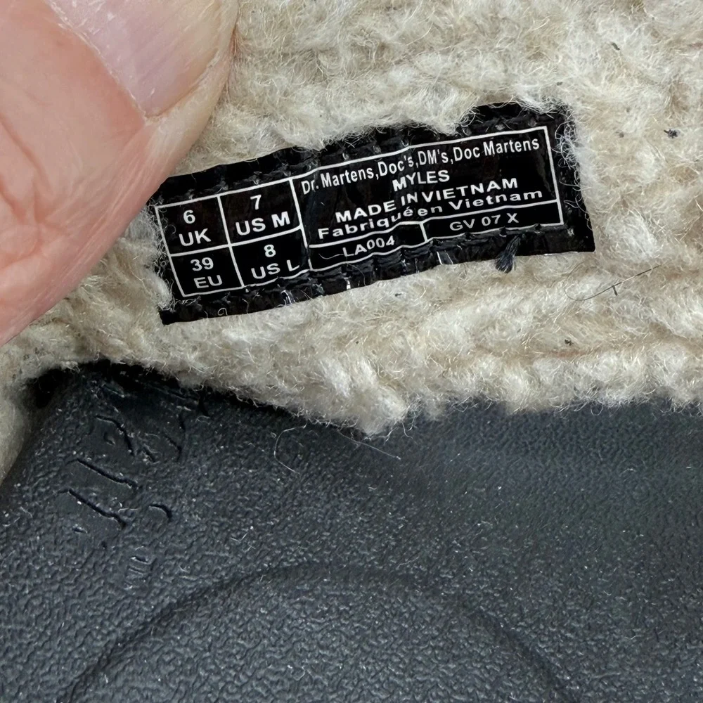 Dr. Martens Myles Suede Faux Shearling Lined Sandal Black Platform Slide Women 8